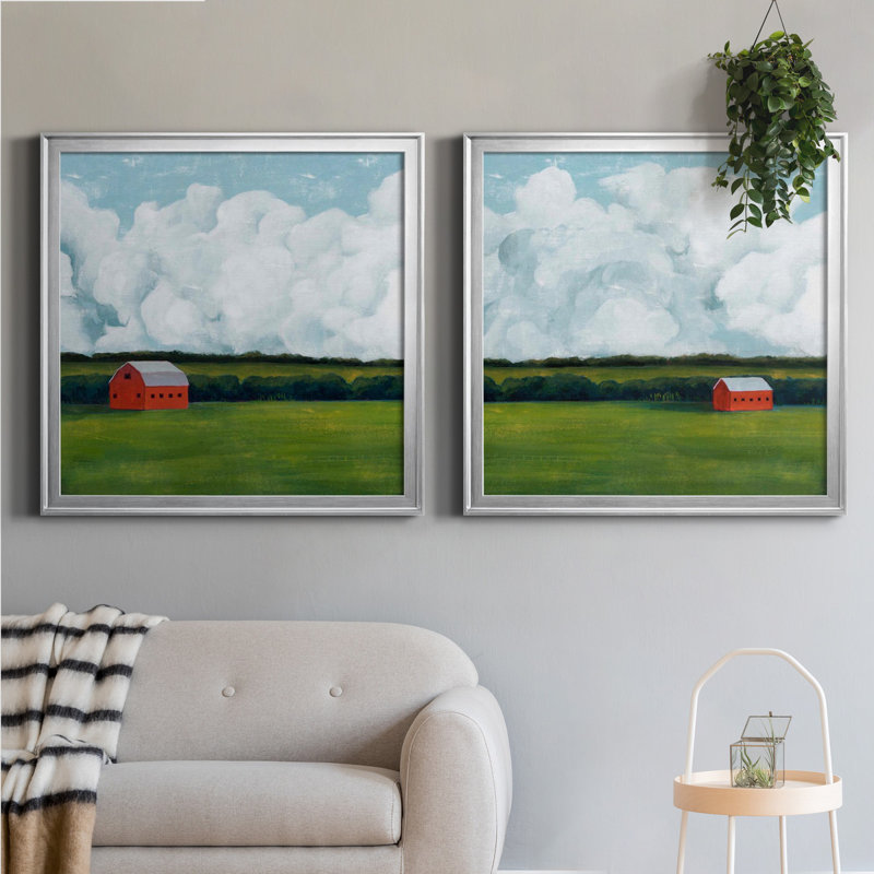 Lone Barn I - ensemble de 2 cadres photo, H 34,5 po x l 69 po x P 1,5 po, Toile encadrée argentée, Pas de tapis