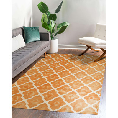 Tapis géométrique transitionnel ivoire en laine touffeté à la main Oman
