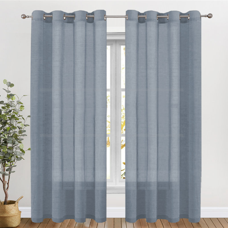 Paire de rideaux semi-transparents avec œillets Dawan, L 52 po x L 108 po, Denim