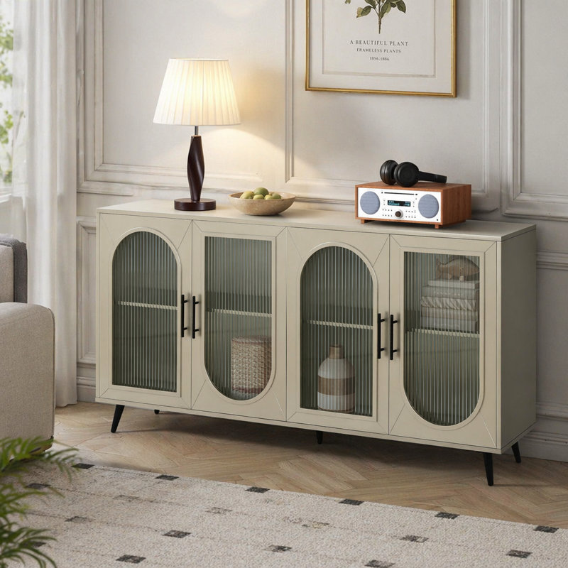 Meuble télé pour téléviseur de 65 pouces et plus, meuble télé en bois avec armoire de rangement et tablettes réglables