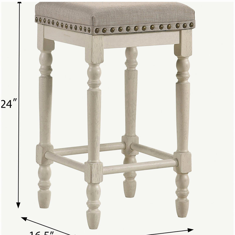 Tabourets à hauteur de comptoir brun clair et blanc antique (ensemble de 2)