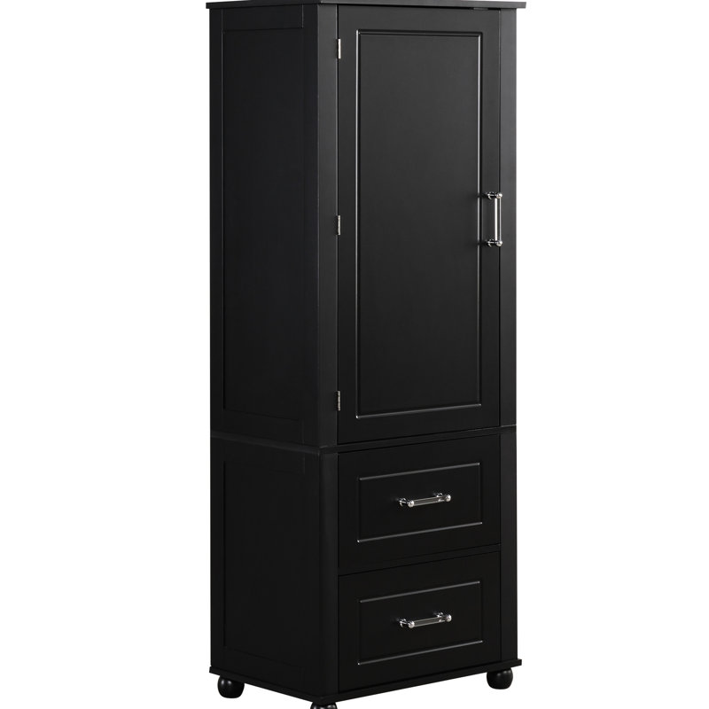 Freestanding Grey Bathroom Cabinet With Two Drawers, Adjustable Shelf, - Toppling, Board Painted, 100Lbs Capacity, 61.54In Tall, 16.37In Wide, 23.57In Deep Tall Toppling Device, Painted Finish, Deep,