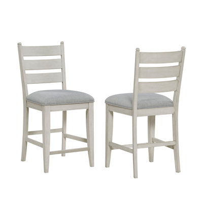 Farmhouse Dining Furniture Set Of 2 Counter Height Chairs Antique White Finish Wooden Durable Comfortable Padded Seat