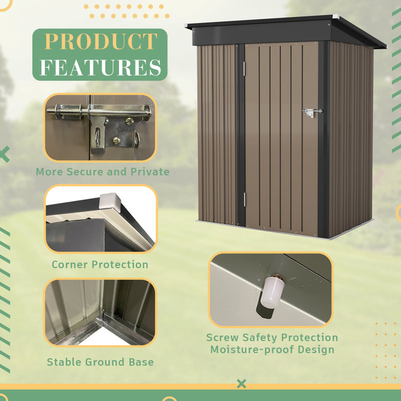 5 ft. W x 3 ft. D Metal Storage Shed, Brown/Black