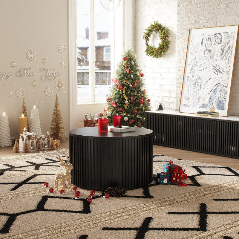Silva - Lifting Top Round Coffee Table, Black, 17.72" H x 39.37" L x 39.37" W