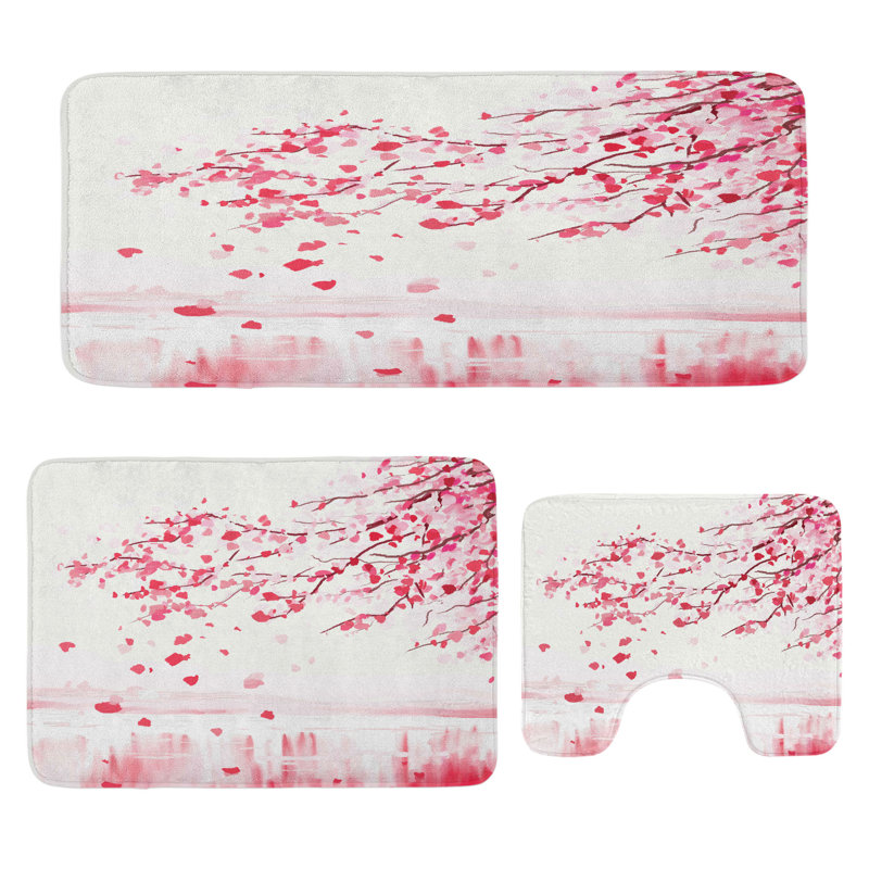  Ensemble de tapis de salle de bain romantique 3 pièces en forme de U et tapis rectangulaires corail foncé ivoire