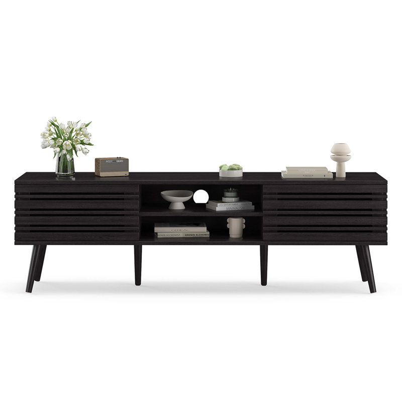 Mid Century Storage TV Stand For Tvs Up To 70", Espresso Wood