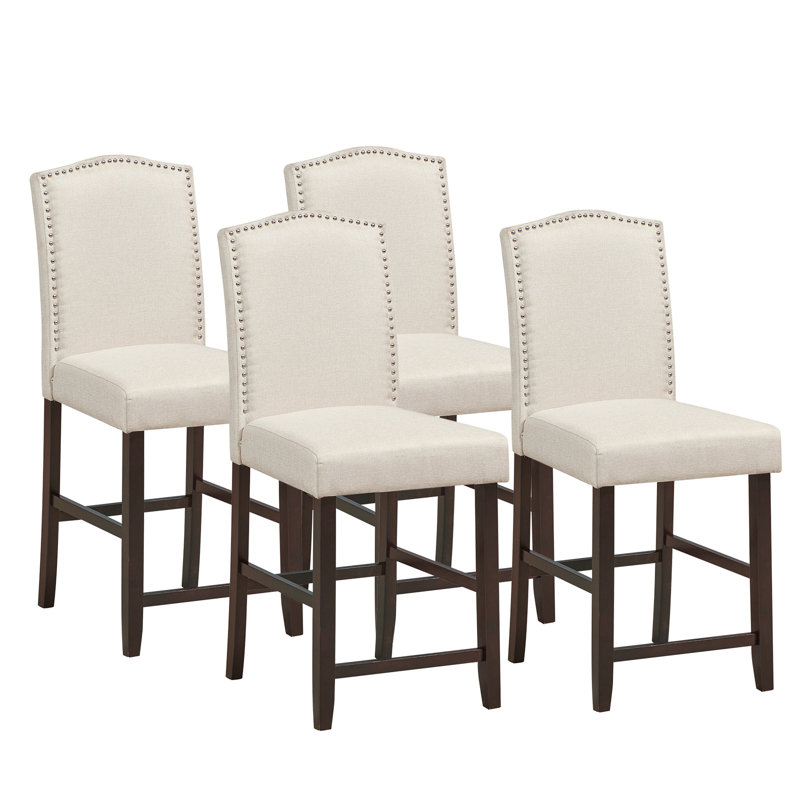Red Barrel Studio Set Of 4 Nailhead Bar Stools Upholstered Counter Height Stool For Kitchen/dining Room, Beige