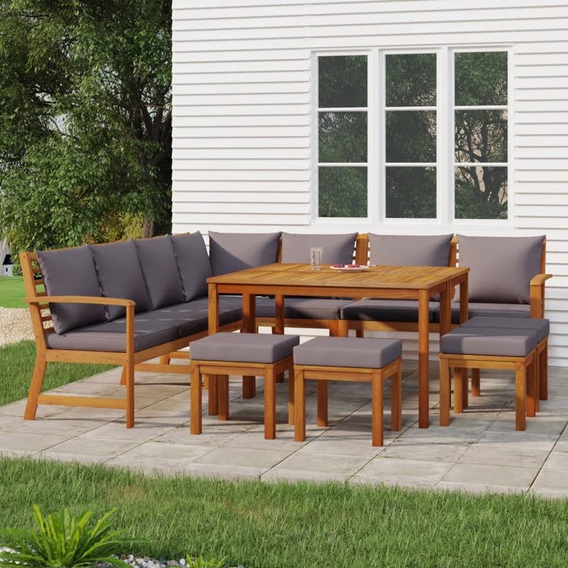 Acacia Patio Dining Set with, Dark Gray, 8