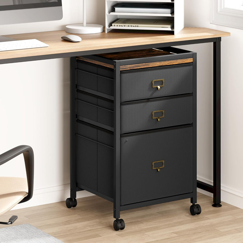 Versatile 3-Drawer Mobile File Cabinet – Compact Fabric Storage Solution with Wheels for Home Office, Accommodates Letter and A4 Documents