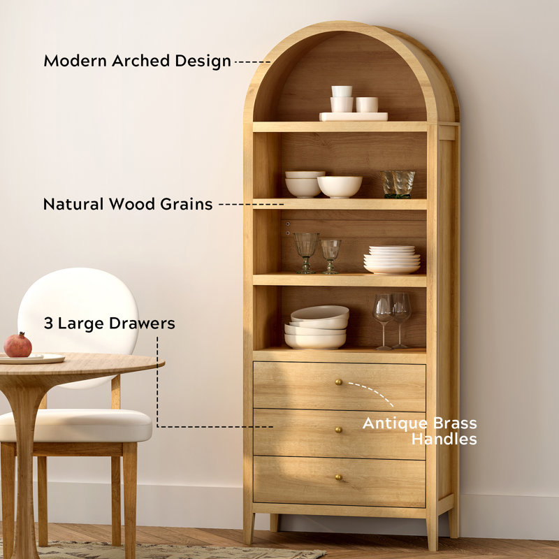 Bookcase Storage Display Cabinet With 3 Drawers And Shelves