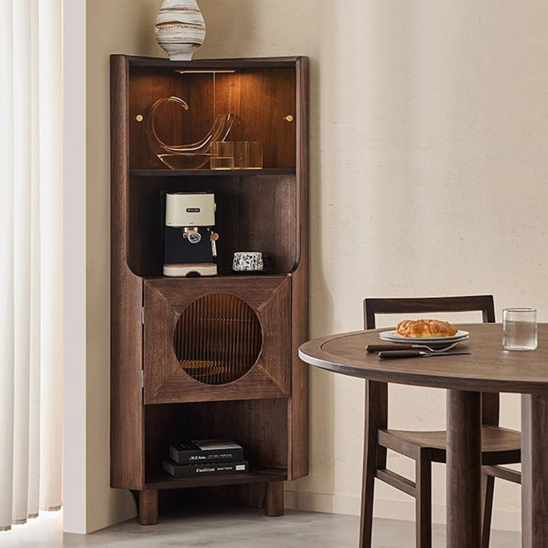 Armoire de coin en bois massif brun noisette