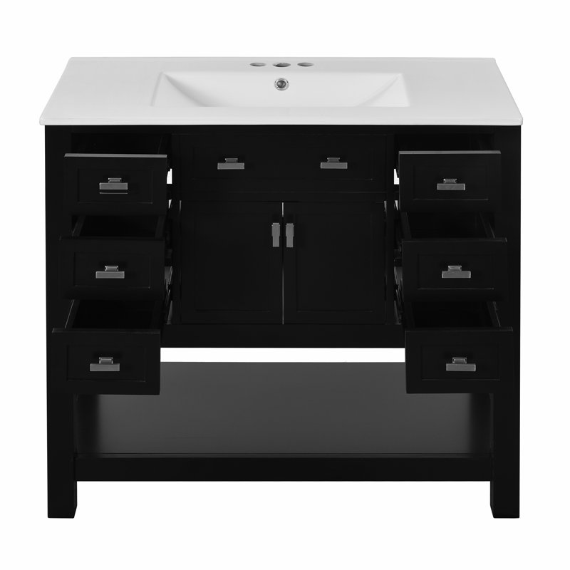 Meuble-lavabo 36 po avec lavabo supérieur, Noir