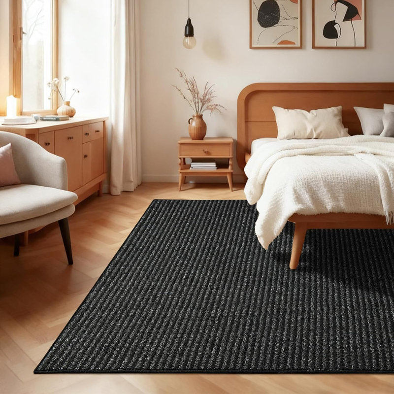 Low-Profile Non-Slip Indoor Area Rug, Machine Washable & Absorbent, Slate Black, Rectangle 6'7" x 9'10"