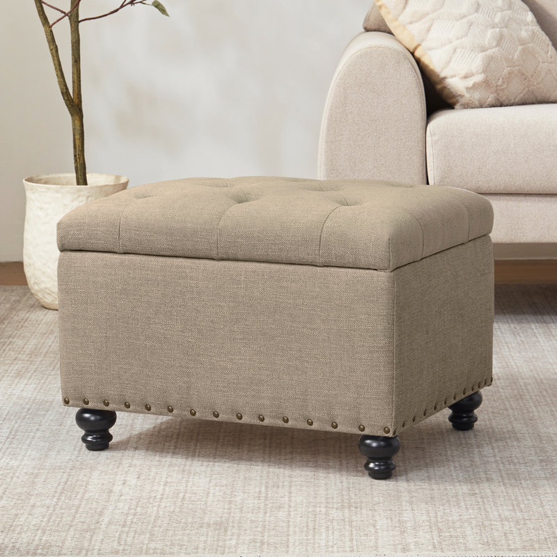 Repose-pieds rectangulaire avec rangement Dhiren, Tissu performance brun