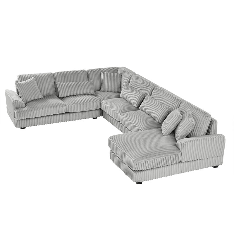129" Oversized Sectional Sofa U-shaped Sofa Couch, Gray Corduroy