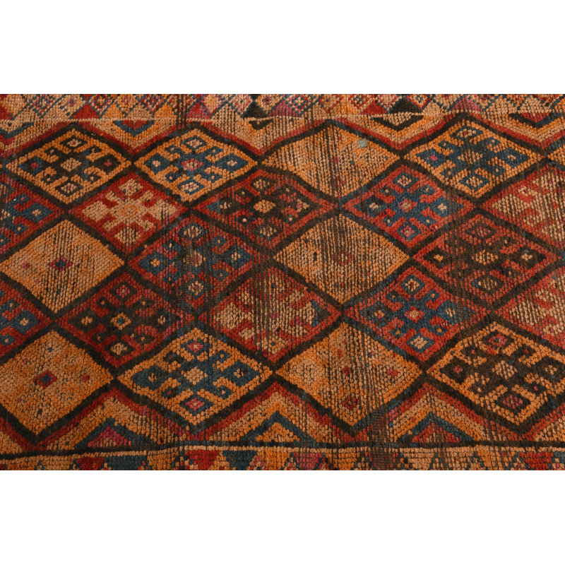 Tapis à motif géométrique en laine orange 31,5 x 144,9 pouces