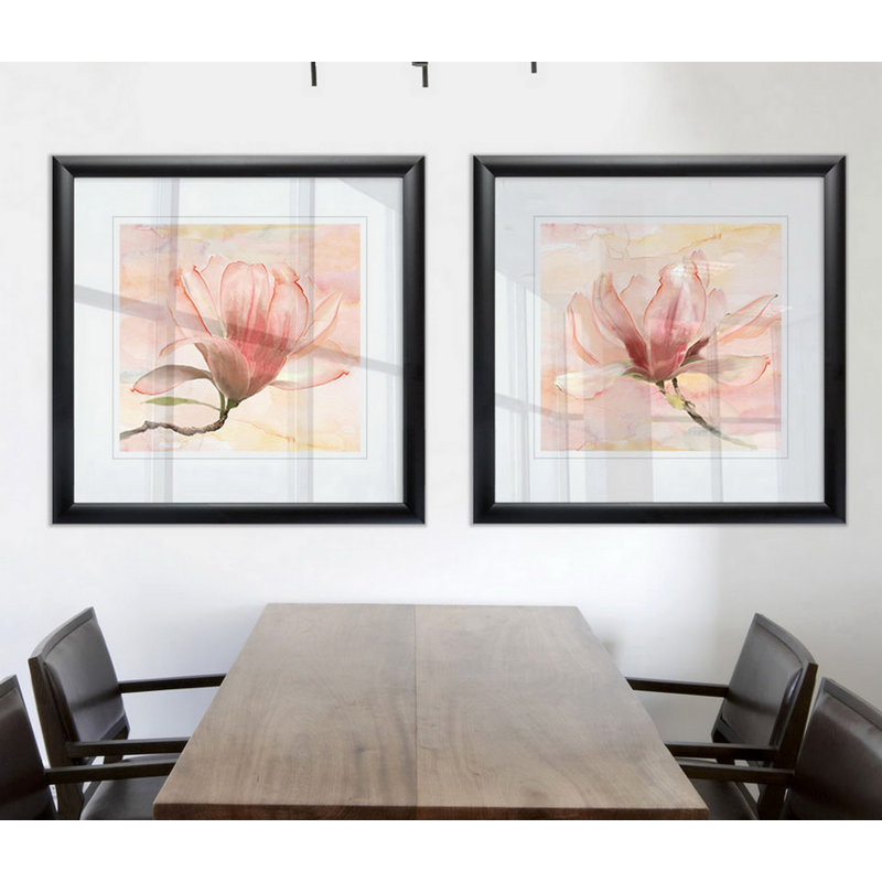 Dreamy Magnolia I - ensemble de 2 cadres photo, Cadre noir