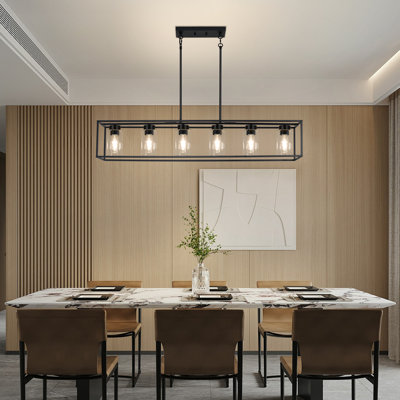 Luminaire rectangulaire à 6 lumières avec lustre noir pour salon et lustre de salle à manger