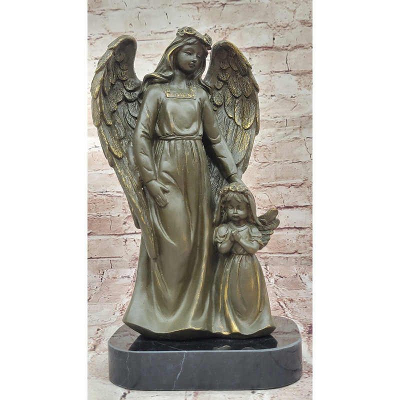 Sculpture en bronze statue d'ange avec enfant