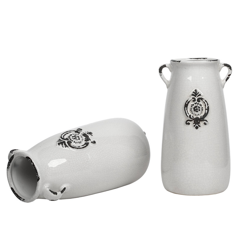 2 Piece White Ceramic Table Vase Set