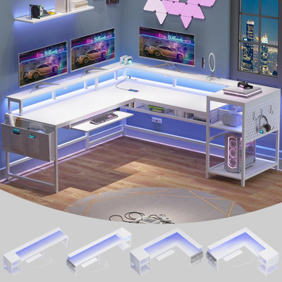Bureau d'ordinateur en forme de L de Larrie 59,01 "avec prise de courant et ports USB Larrie