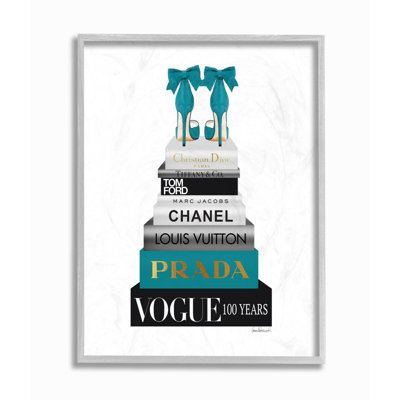" Turquoise Heels Resting On Glam Fashion Books " by Amanda Greenwood