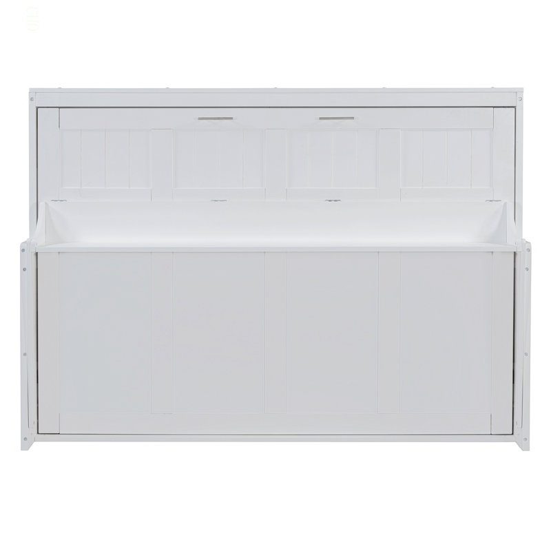 Lit escamotable avec élévateur hydraulique et bureau, Double, Blanc