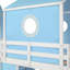 Lit mezzanine bleu simple avec glissoire et tour de tente rose - Construction en pin, placement réglable, glissade en forme de clôture pour la chambre à coucher, tente, fabrication de qualité pour, conception en bois, semi-fermée