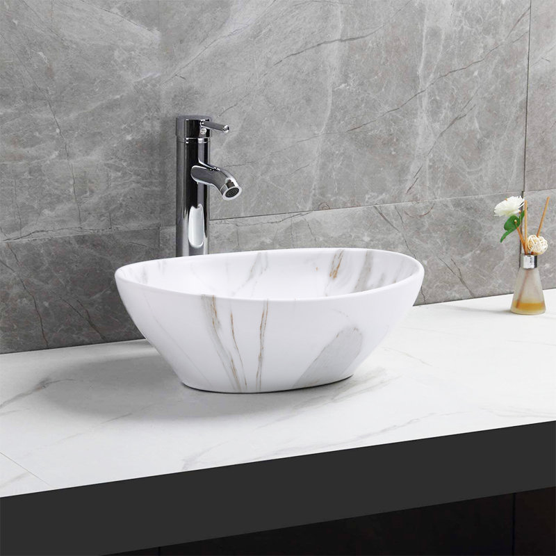 Metro Lane 415mm L x 335mm W Marble Ceramic Oval Sink with Overflow