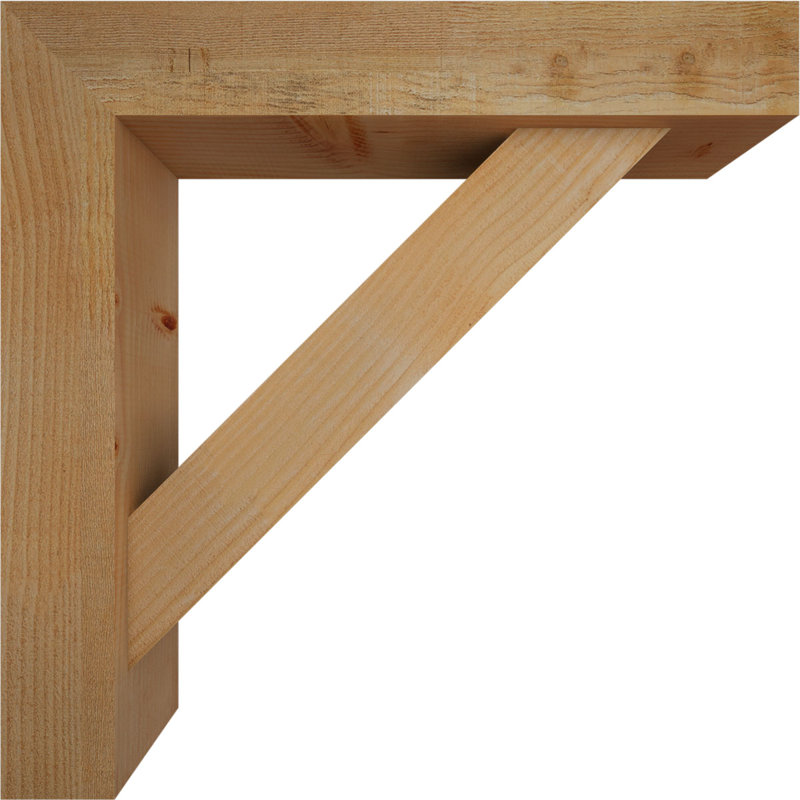 Traditional Block Bracket w/ Offset Brace, 28 x 28, 6"W Douglas Fir (Rough Sawn)