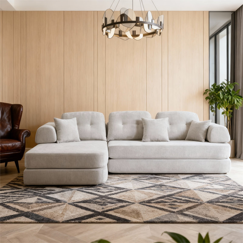 Canapé convertible 104 po 4-en-1 sans os 104 po sans assemblage avec cadre en acier inoxydable, gris clair, Gris clair