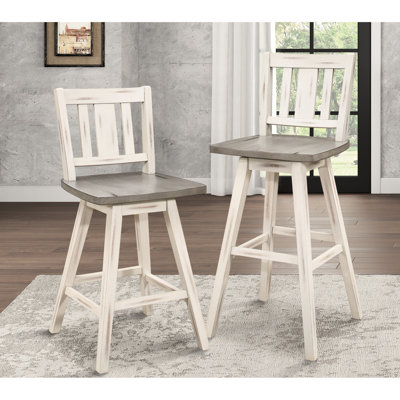 2 chaises de hauteur pub, en bois d'hévéa massif, pivotant sur 360 °, 2 lattes verticales à l'arrière, pour la salle à manger