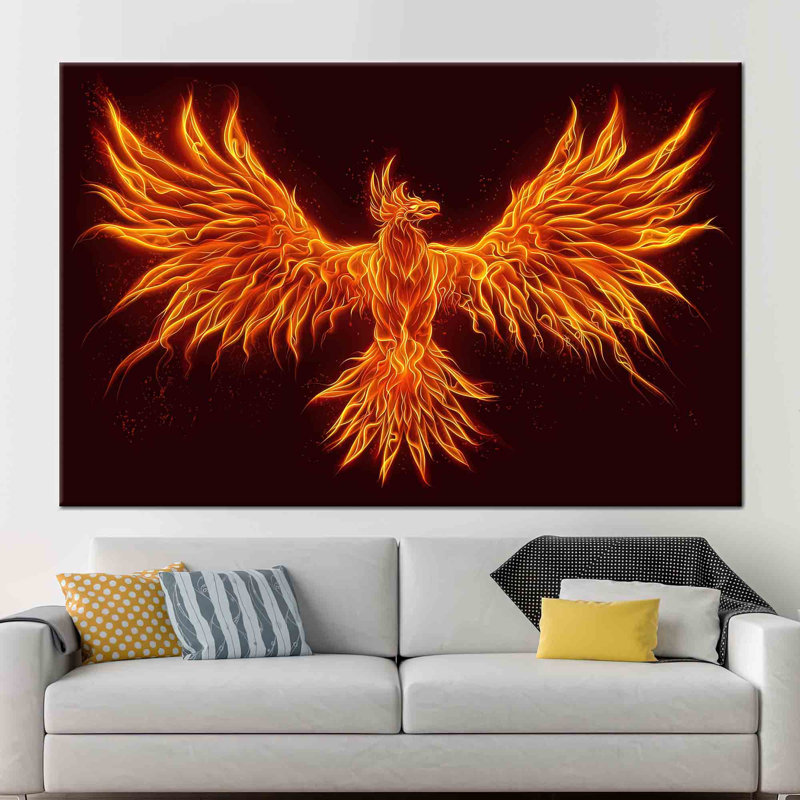 Phoenix Bird Featuring Vibrant Fire Bird Design on Abstract Art Canvas Suitable for Modern Home Wall Decoration With Creative Character Artwork