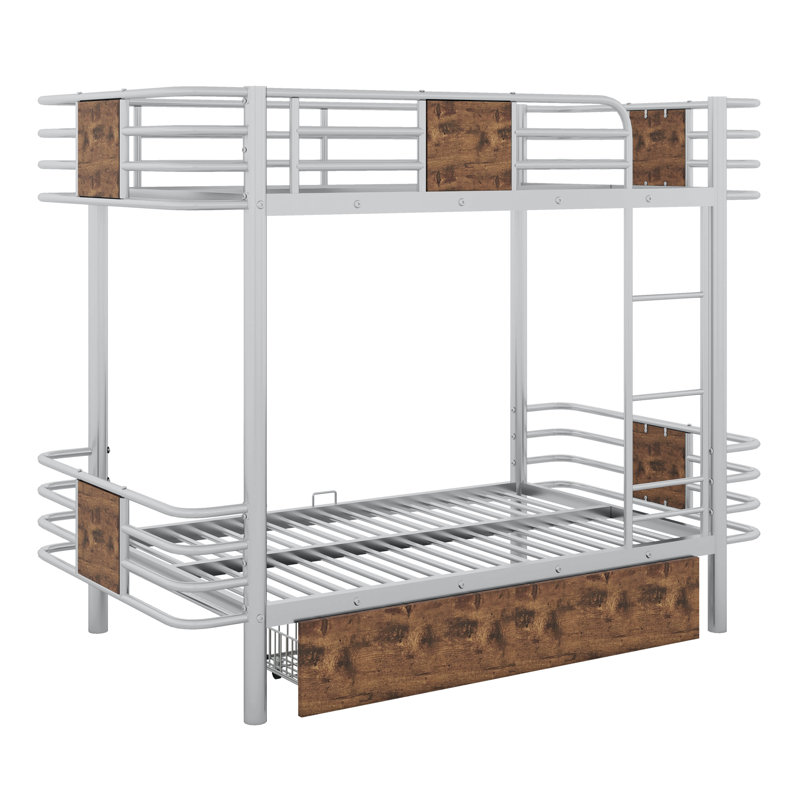 Adiel Kids Twin XL Over Twin XL Bunk Bed with Drawers, Silver