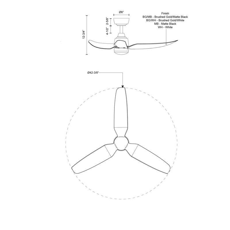 Hugo 42-In Ceiling Fan, Matte Black, Matte Black, 42" Wide