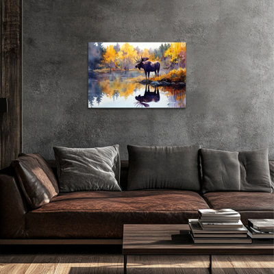 Grand orignal automne, art mural sur toile, reproduction de la scène de la nature sauvage, affiche d'art mural, cerf d'automne rustique, peinture réfléchissante pour le salon, la chambre, le bureau, 28 po x 40 po