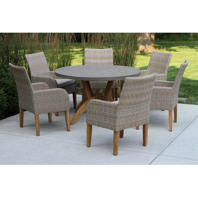 Akiva Round 6 - Person 52'' Long Teak Dining Set with Cushions