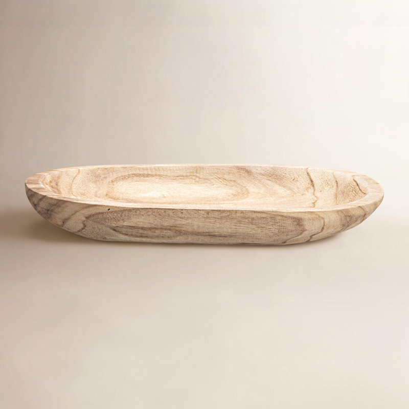 Hand-Carved Paulownia Wood Bowl, 2"H x 14.5"W x 10.25"D, Charred Finish
