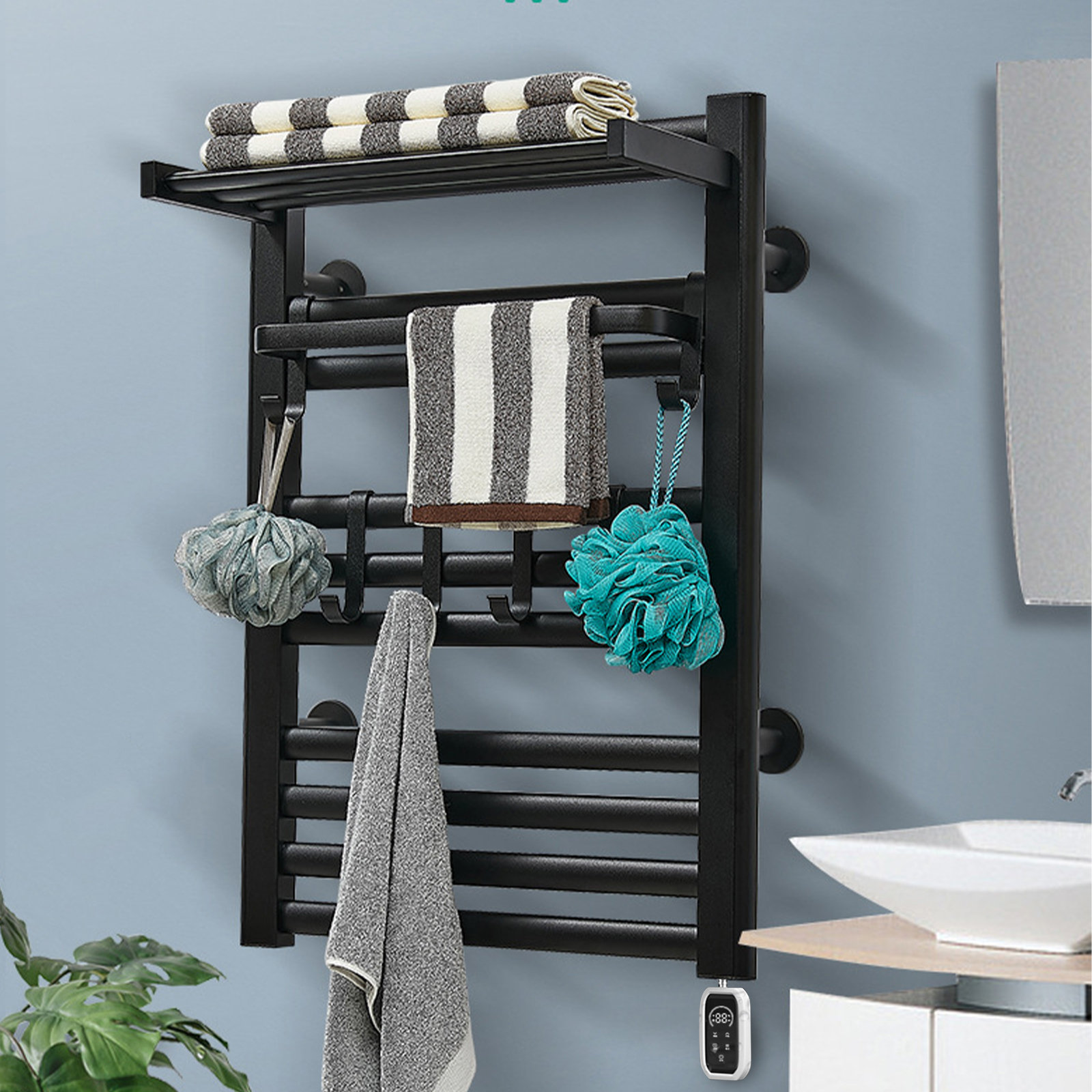Paraheeter Wall Mounted Towel Warmer Rack for Bathrooms, Electric Heated  Towel Rack Heater, 12-Bars Stainless Steel Black.