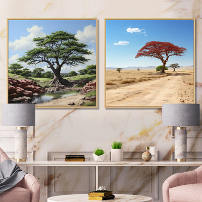 African Safari Tree Bliss I - Ensemble de 2 impressions sur toile