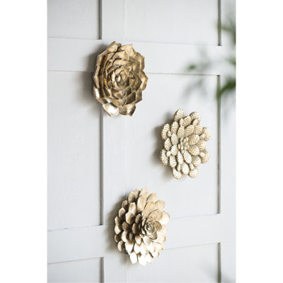 Gleaming Gold Resin Succulent Plaques - 3 Home Decor 3 Piece Wall Office Craft