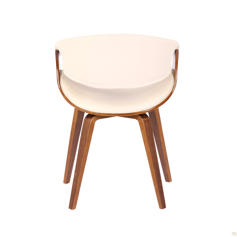 Chaise d'appoint Mid-Century moderne en bois de noyer et similicuir crème, Crème / brun
