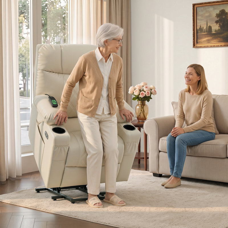 Fauteuil inclinable électrique de petite taille avec massage, double chauffage, appui-tête réglable, similicuir
