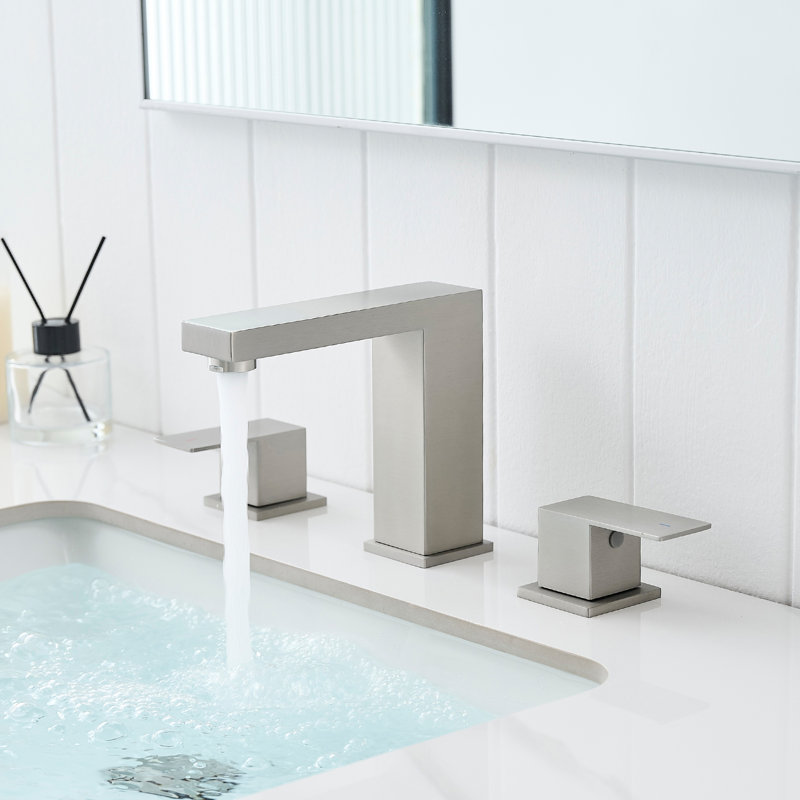 Robinet de lavabo de salle de bain à 3 trous en acier inoxydable à 3 trous, nickel brossé, conception à deux poignées, poignée latérale double et nickel massif, robinet d'eau potable sécuritaire