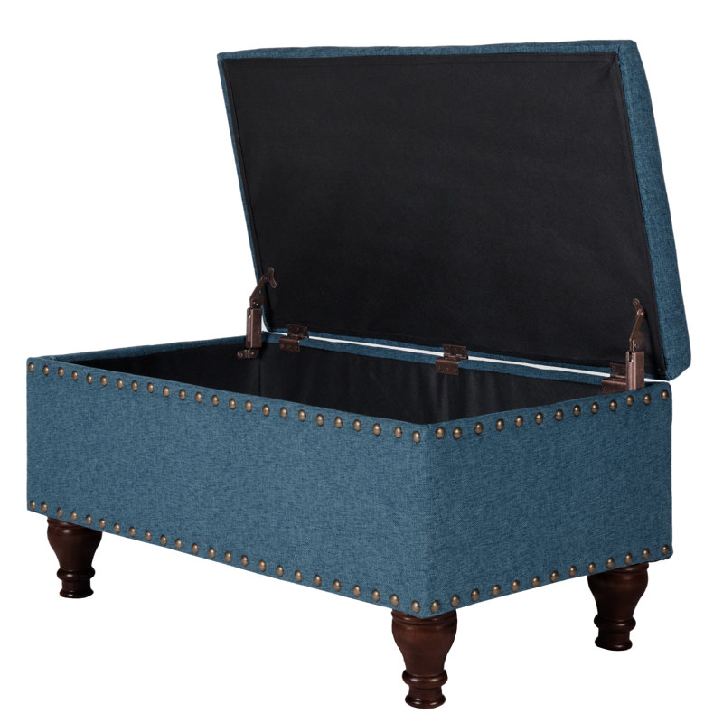 Banc de rangement rembourré avec plateau rabattable Griffiths, Bleu céruléen, H 16,75 po x l 35,5 po x P 19,5 po