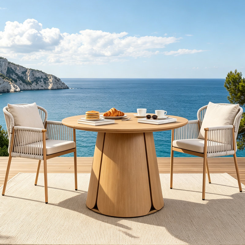 Ensemble repas pour 4 personnes avec table ronde et coussins inclus