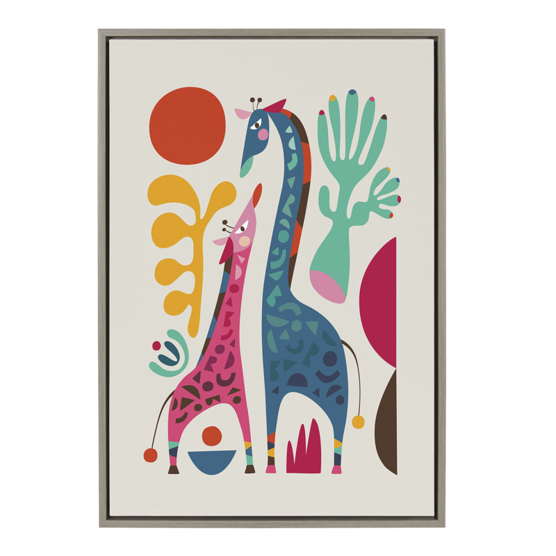 Girafe Love par Rachel Lee 3 Birdies Studio, reproduction d'art sur toile encadrée, Gris, H 23 po x l 33 po
