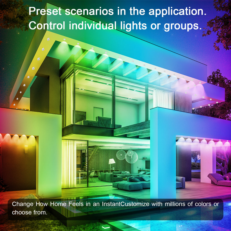 Éclairage extérieur permanent de 500 pi imperméable avec télécommande de contrôle intelligente, modes de scène de bricolage, hronisation de synchro de musique, lumières Eaves pour décoration de jardin, terrasse, Noël