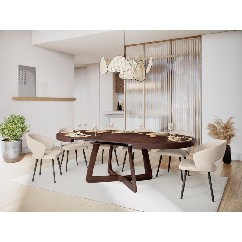 Jahkeim Extendable Beech Round Dining Table, Dark Brown